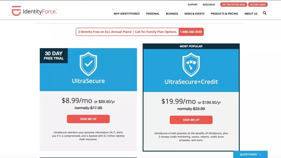 IdentityForce 的网页共享定价信息