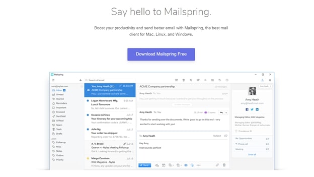 Mailspringのホームページ