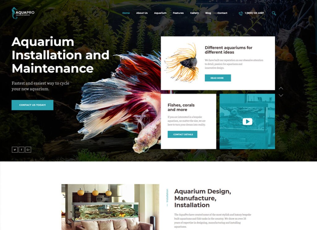 AquaPro | บริการติดตั้งและบำรุงรักษาตู้ปลา WordPress Theme + Store