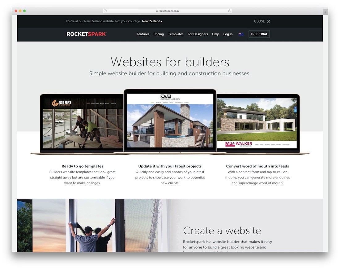 Creator de site-uri web rocketspark pentru firma de construcții