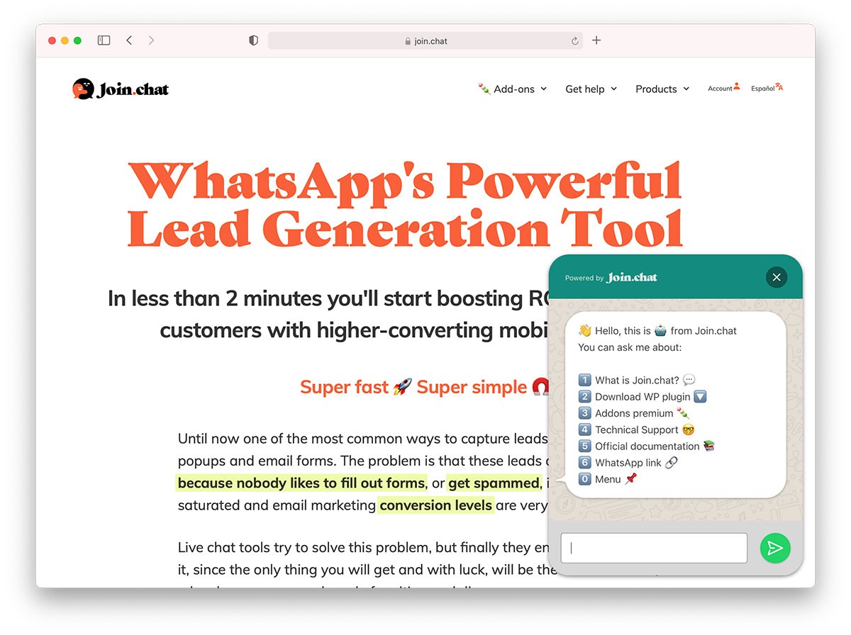 application de chat WhatsApp pour WP