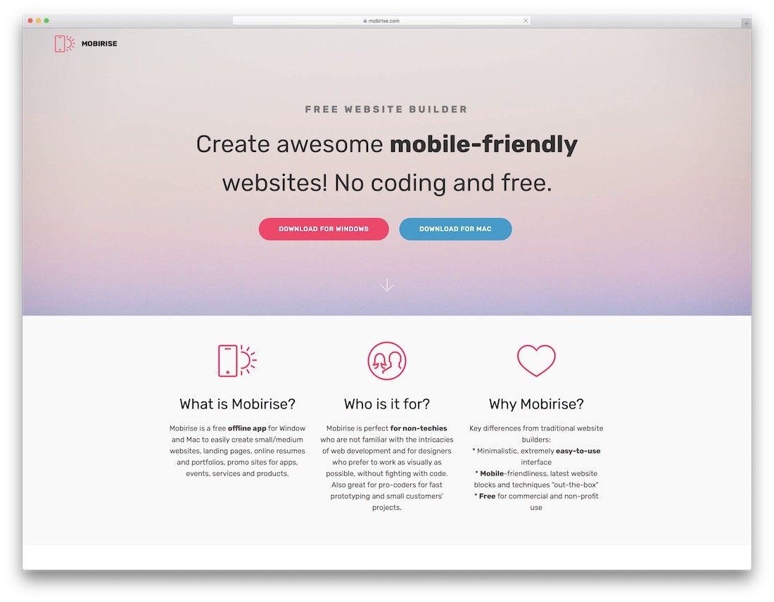 pembuat situs web satu halaman gratis mobirise