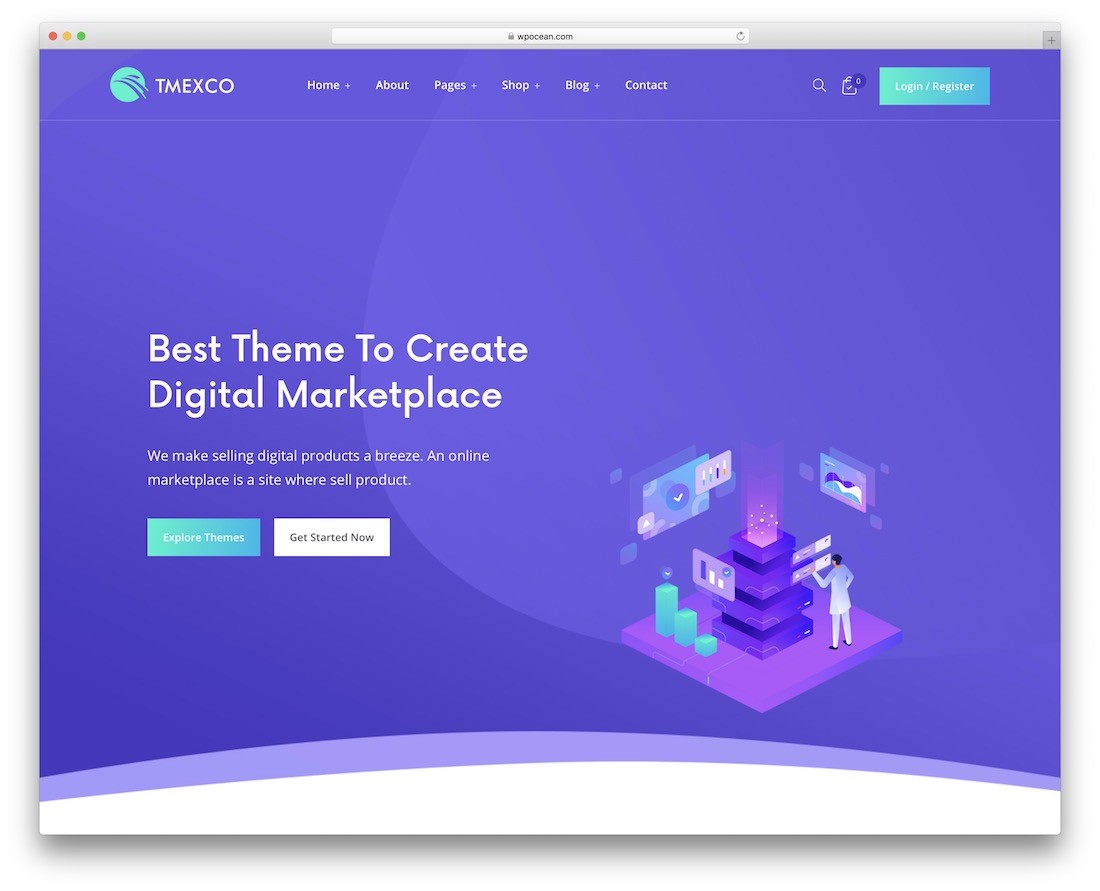 Tema wordpress tmexco per la vendita di prodotti digitali