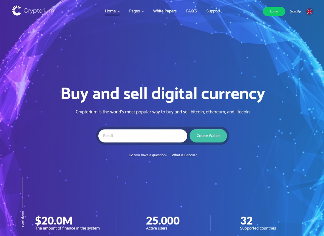 Crypterium - 加密货币和 ICO 登陆页面 WordPress 主题
