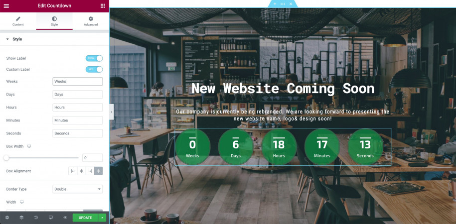 Etichette dei widget del timer Elementor