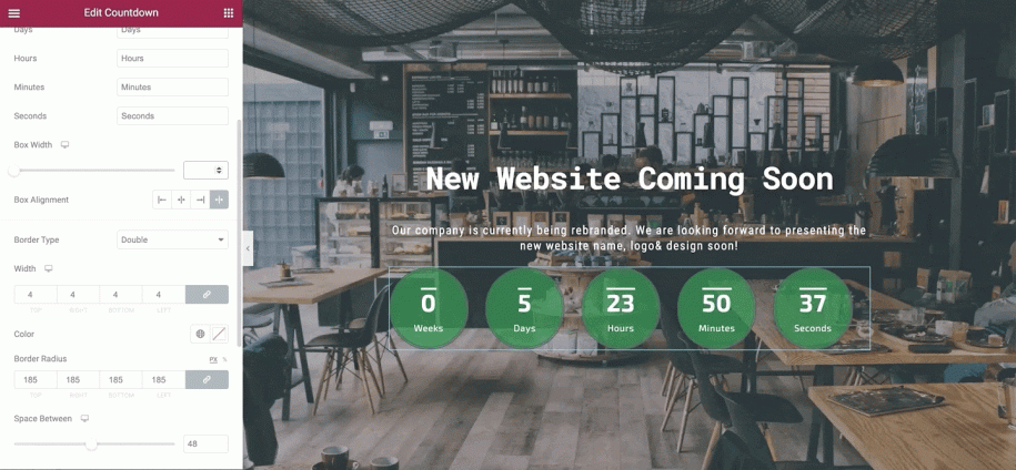 Larghezza e allineamento del timer per Elementor
