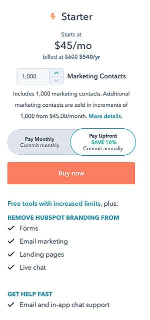 pagini cu cele mai bune prețuri: hubspot marketing hub starter