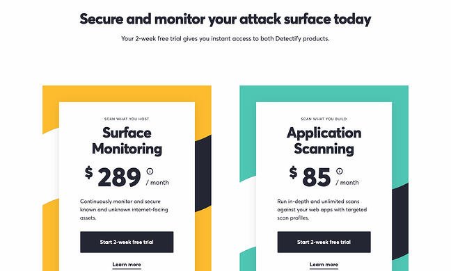 exemple de pagini de prețuri: detectify