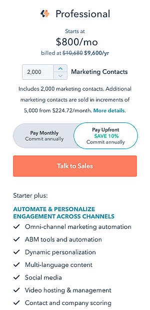 pagini cu cele mai bune prețuri: hubspot marketing hub profesional