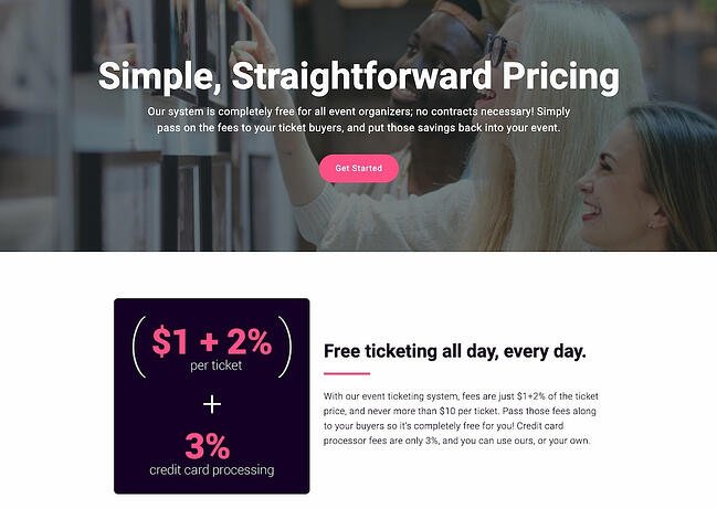 exemple de pagini de prețuri: ticketleap
