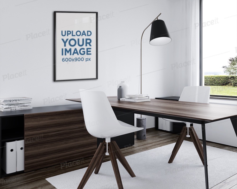 mockup art print ditempatkan di kantor kecil