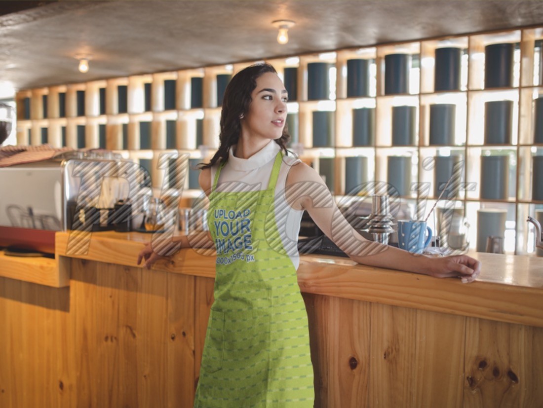 mulher vestindo uma maquete de avental em um bar de chá