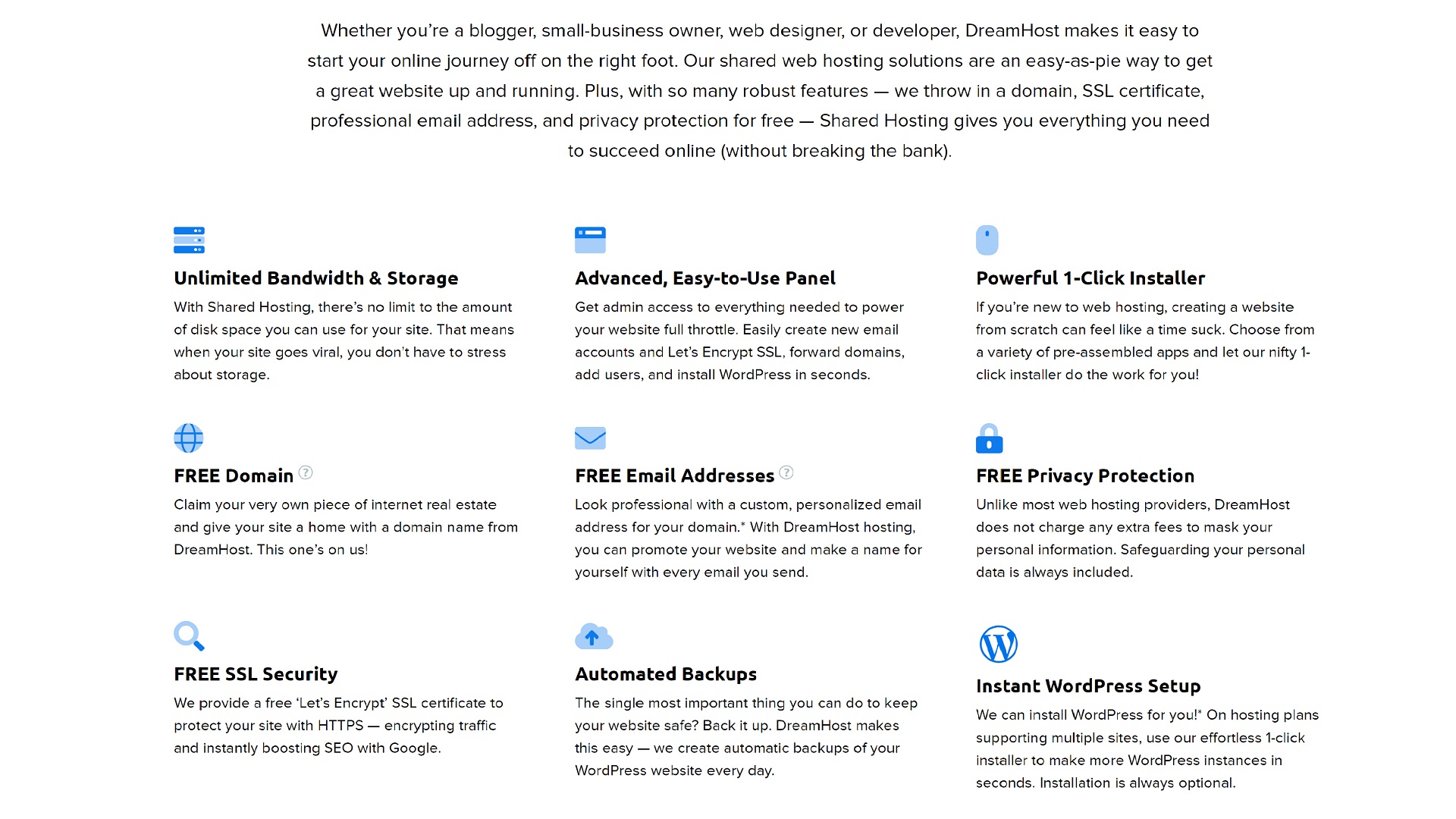 Tangkapan layar fitur DreamHost