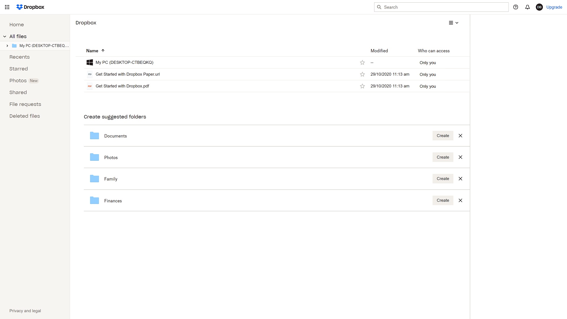 DropboxWebダッシュボード
