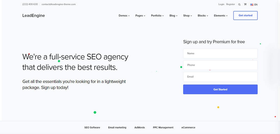 LeadEngine 비즈니스 리드 생성 WordPress 테마