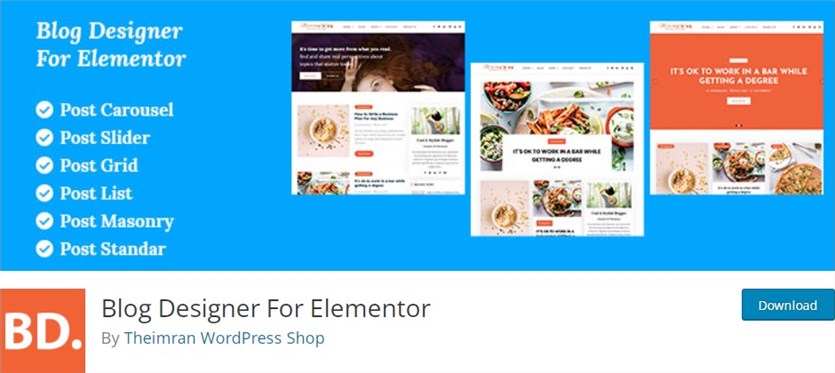 Widgets de designer de blog para blog para Elementor
