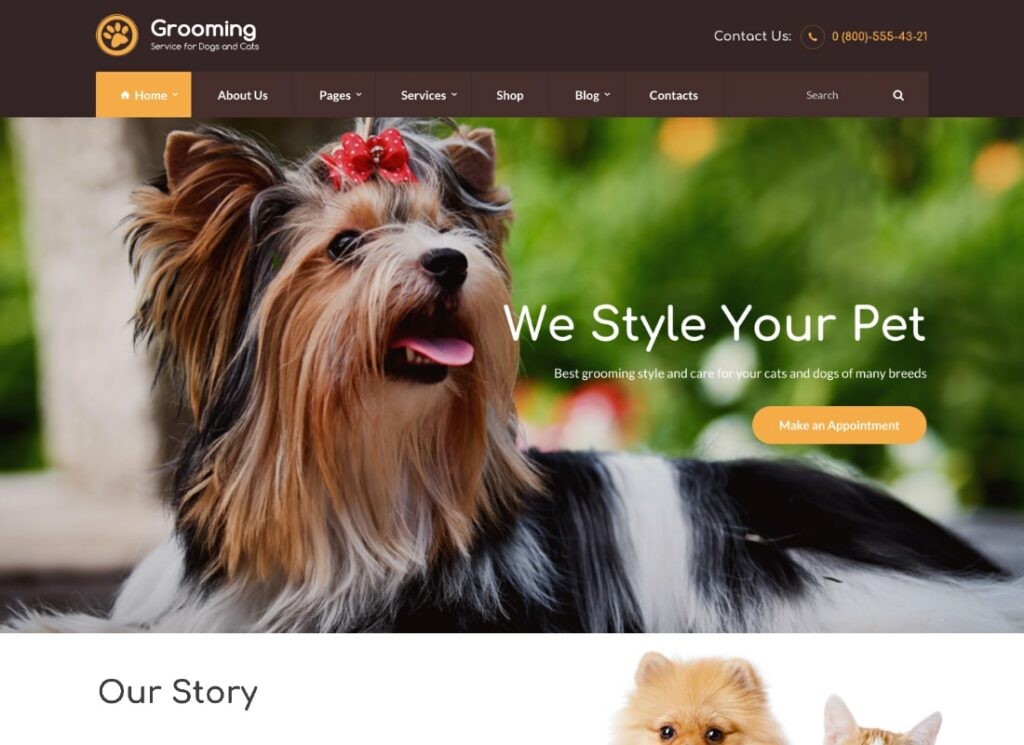 Peluquería de mascotas / Tienda de mascotas / Tema de WordPress para veterinaria