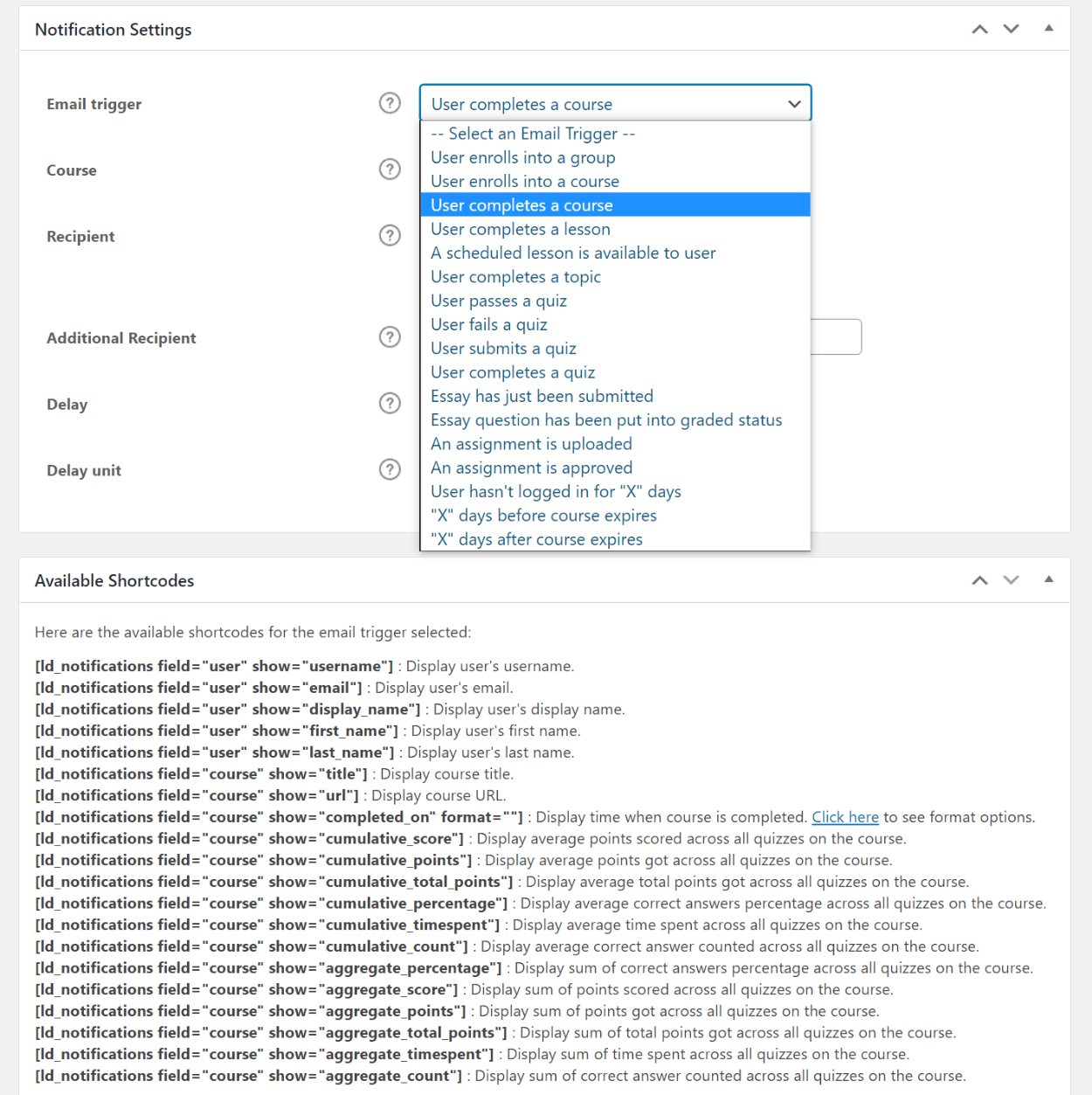 Acionadores de notificação personalizados