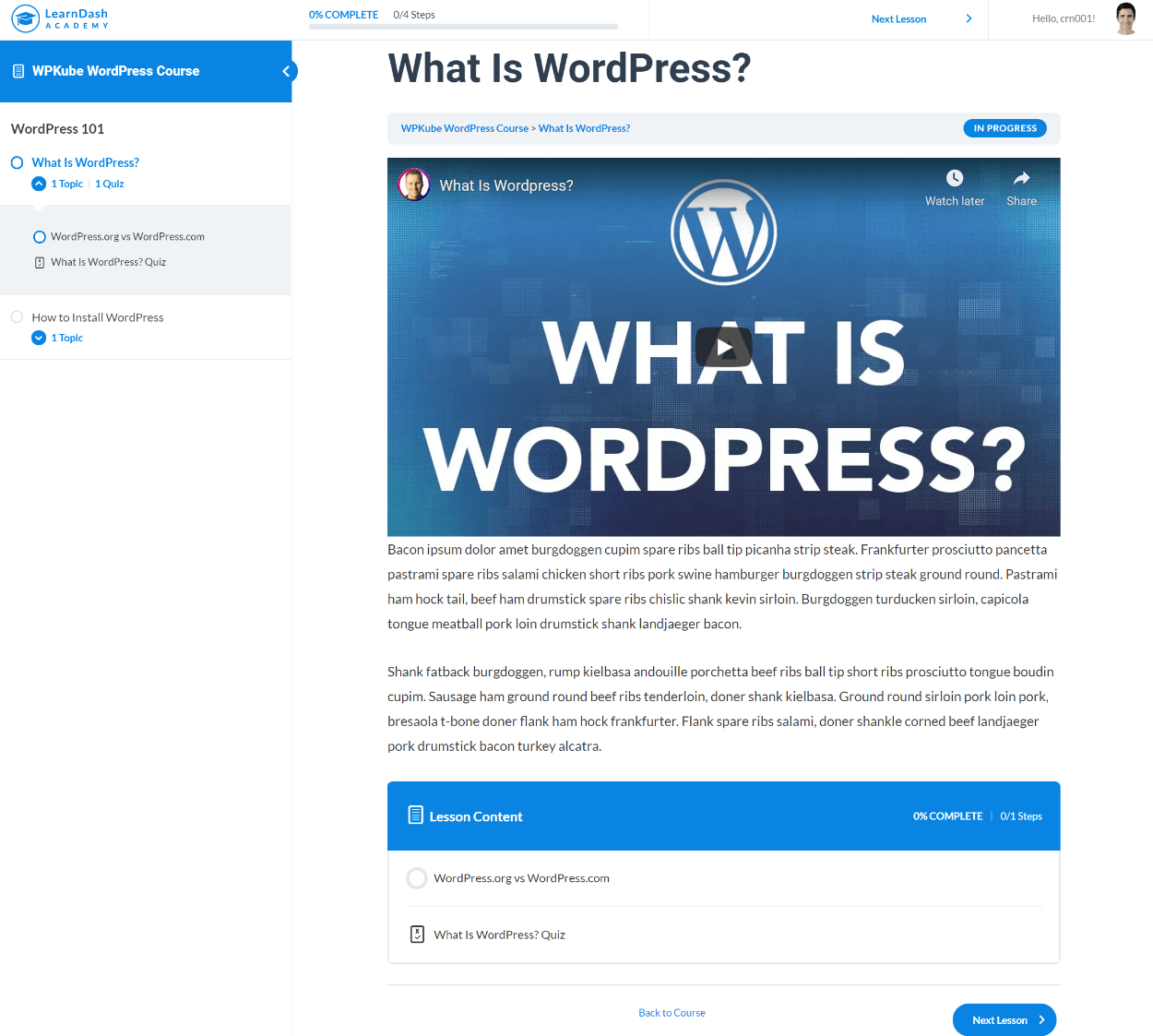 Design de front-end do LearnDash