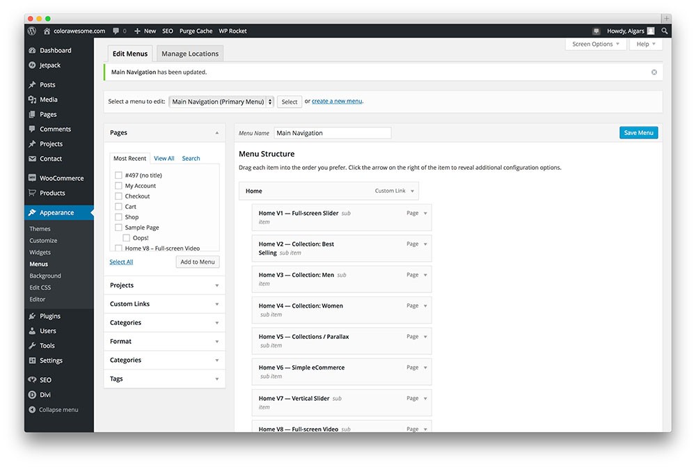 wordpress 菜单管理器