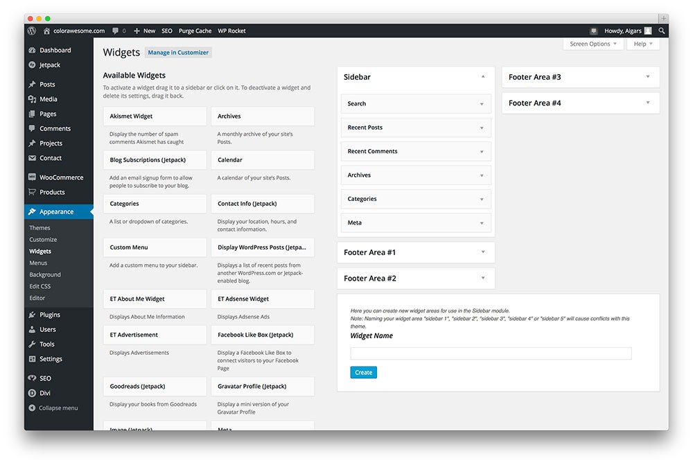 wordpress 小部件管理器