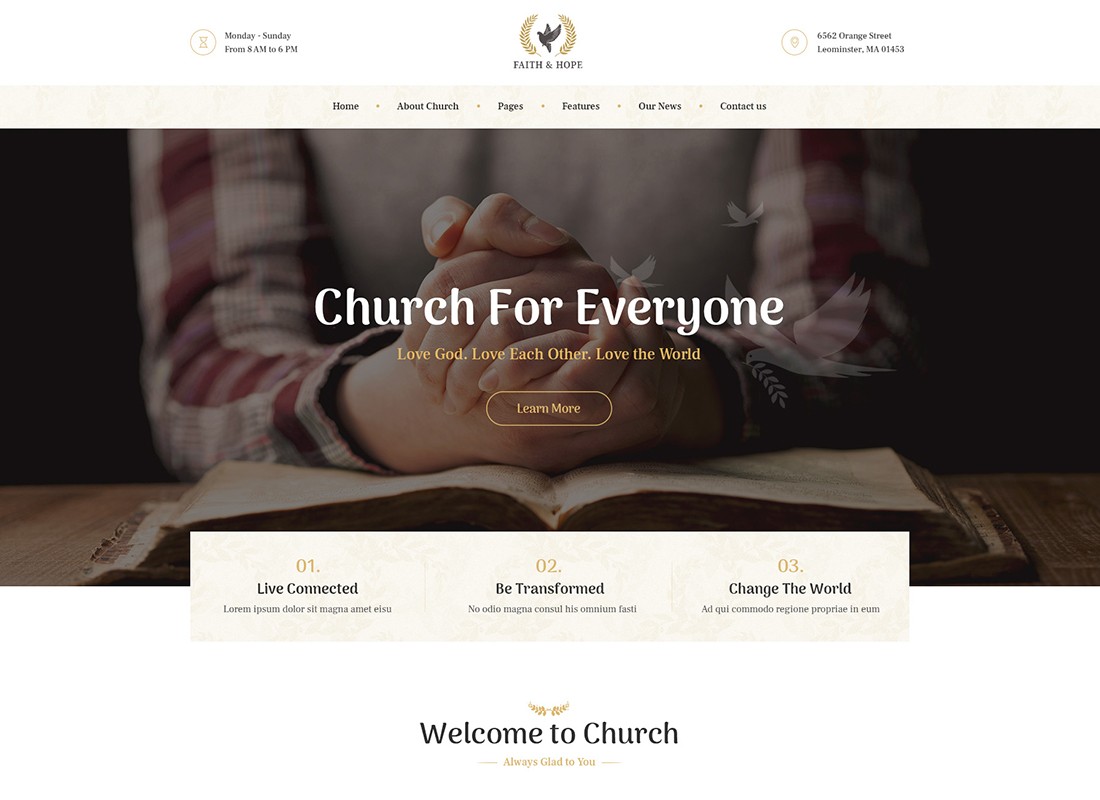 Fé e Esperança - Um Tema WordPress Moderno de Igreja e Religião