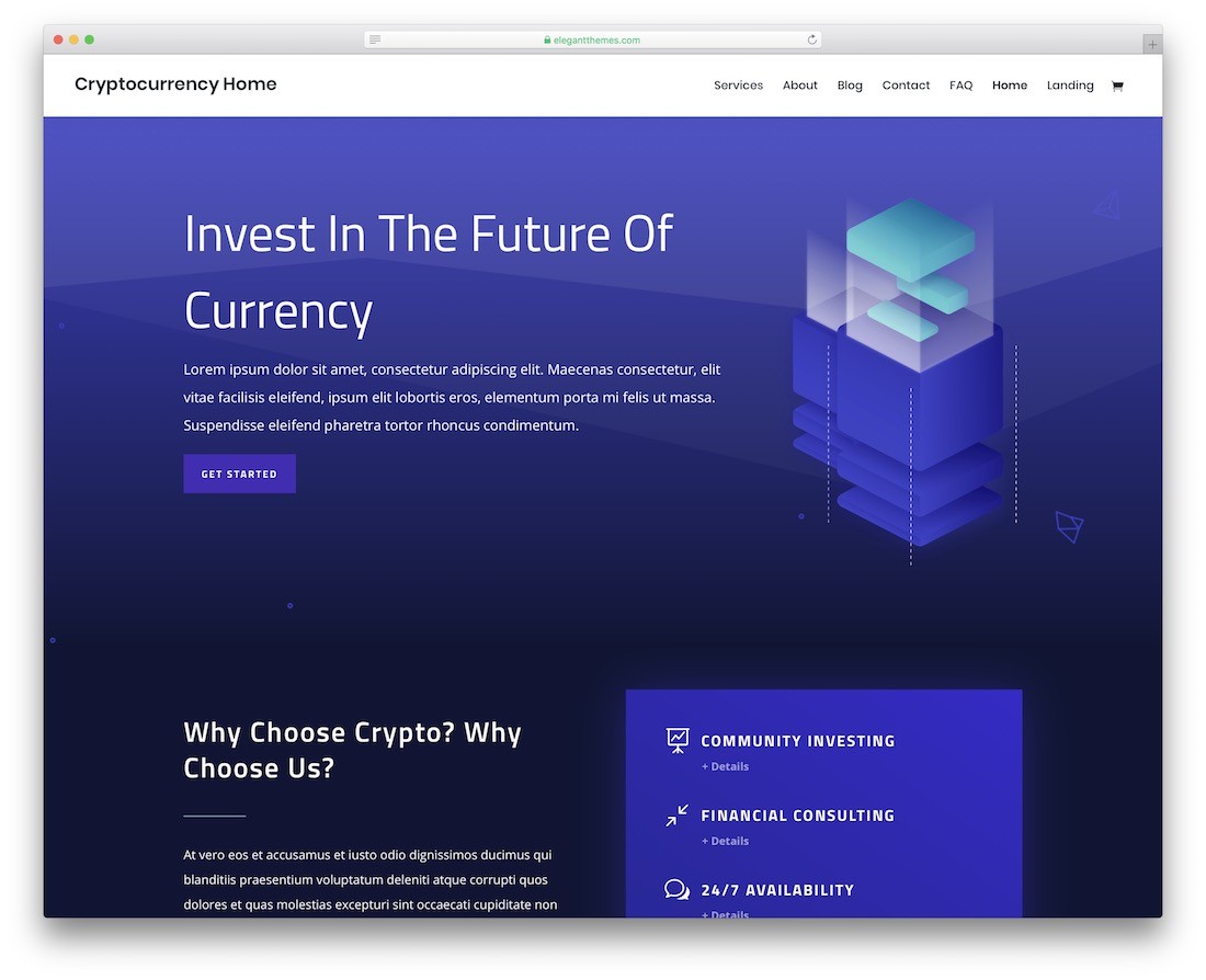 șablon de site web criptomonedă divi