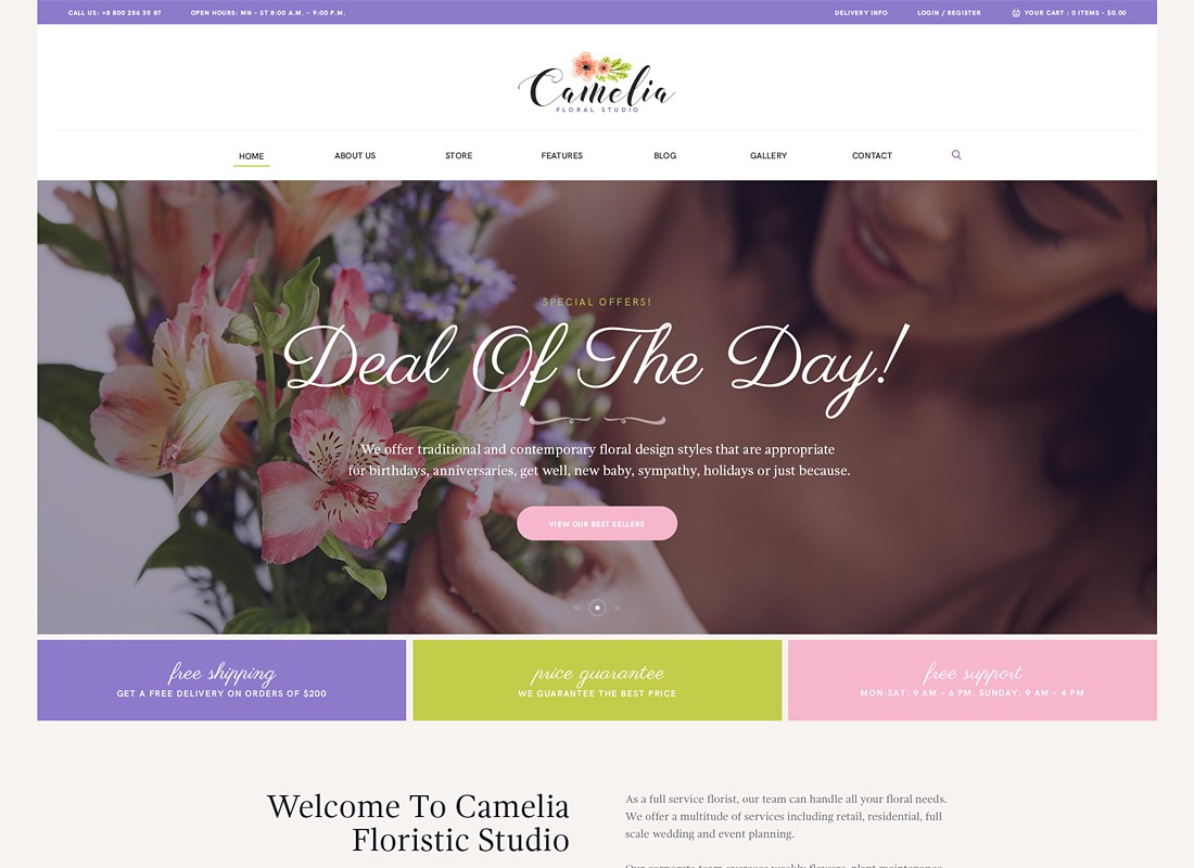 Kamelya | Floral Studio Çiçekçi WordPress Teması