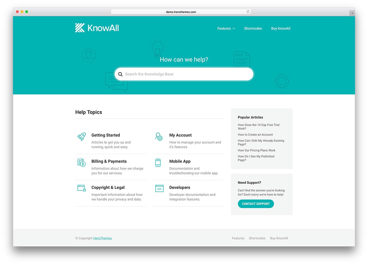 modèle de site Web de la base de connaissances knowall