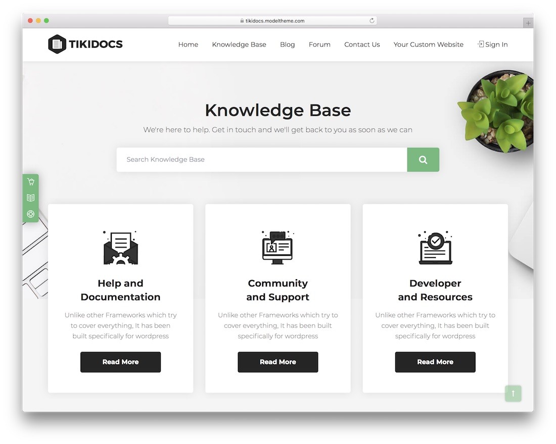 thème de support technique tikidocs wordpress