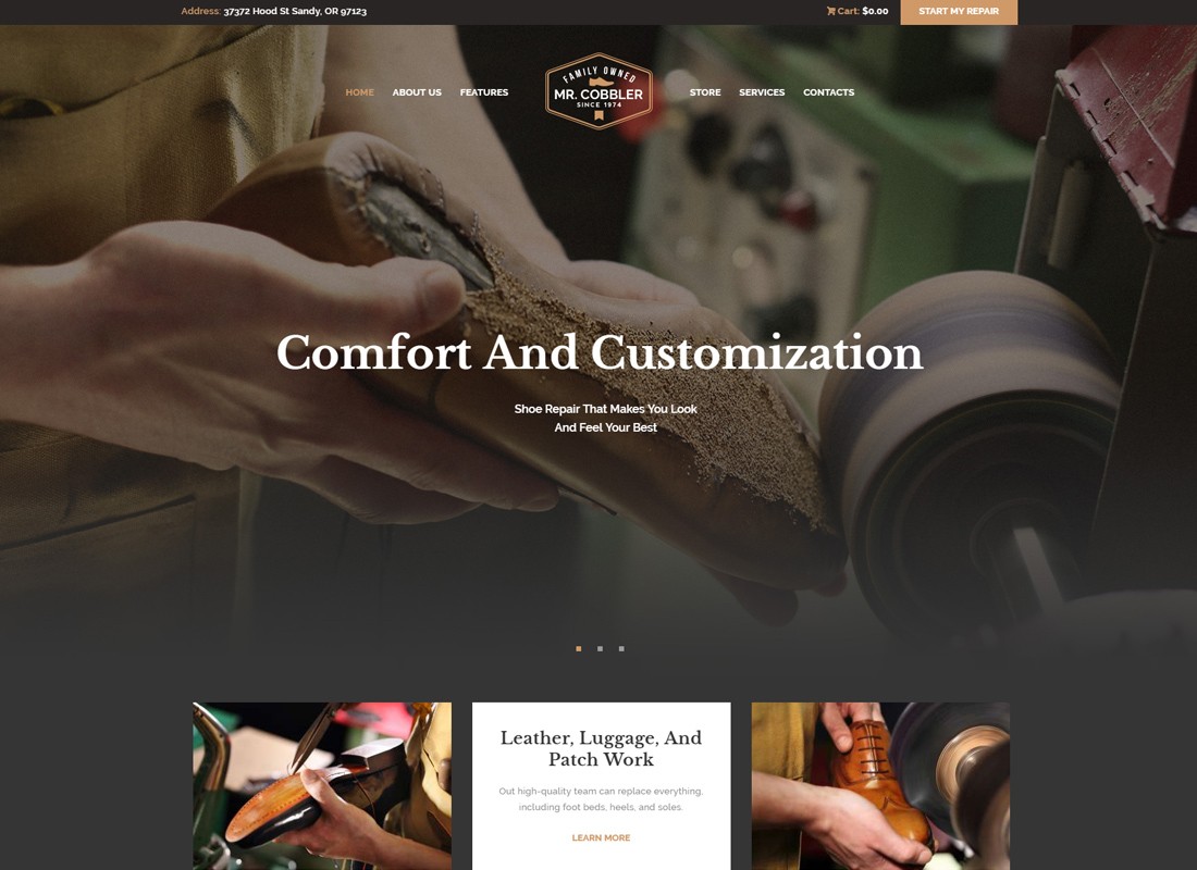 M. Cordonnier | Thème WordPress personnalisé pour la fabrication de chaussures et les réparations
