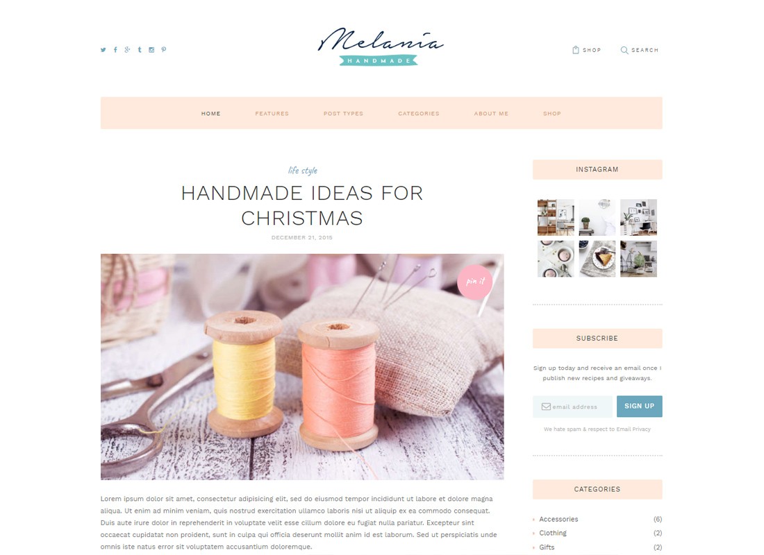 Mélanie | Thème WordPress pour blog et boutique faits à la main