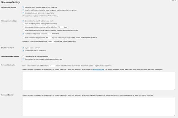 paramètres de blog dans wordpress