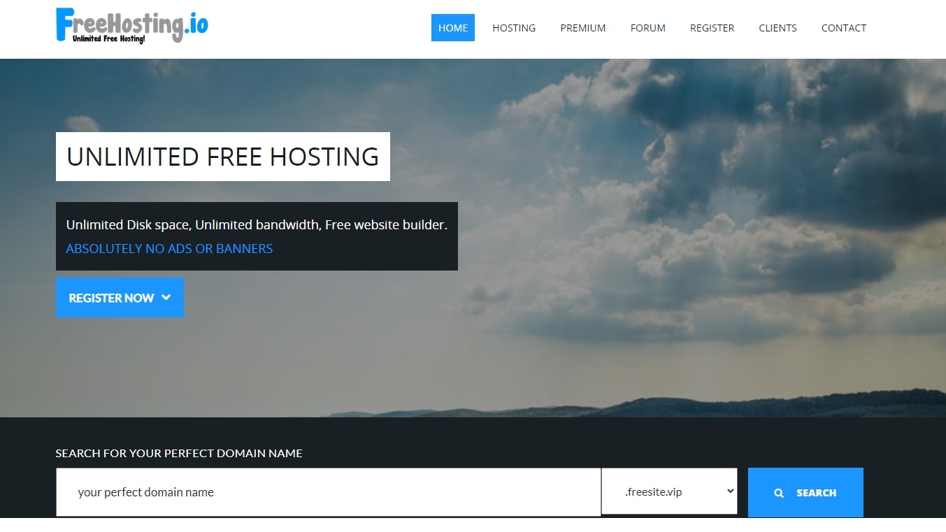 FreeHosting.ioのホームページ