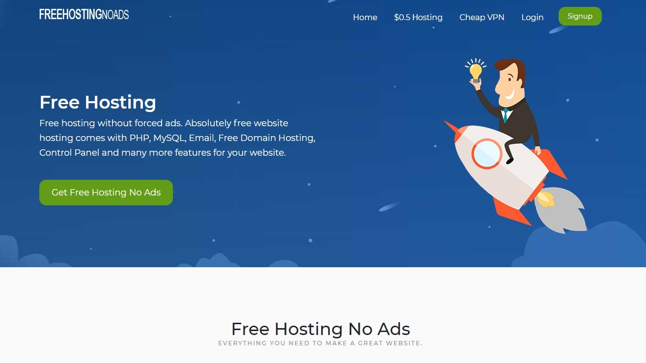 FreeHostingNoAdsのホームページ