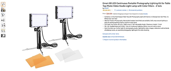 kit de iluminat portabil de la Amazon pentru fotografia de produs