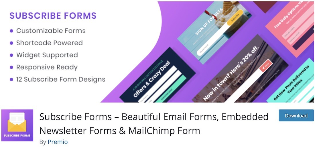 สมัครรับแบบฟอร์มปลั๊กอิน wordpress mailchimp ฟรี