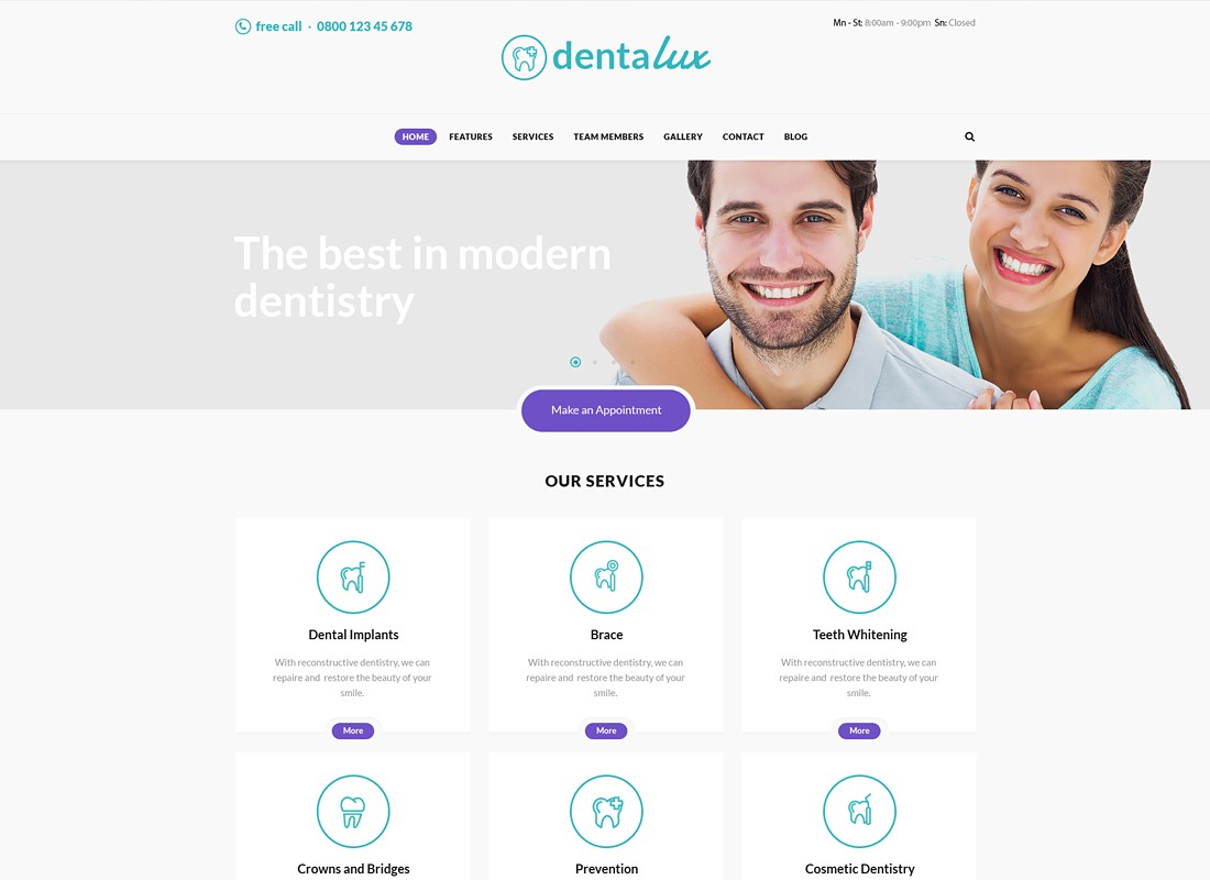 Dentalux | Motyw WordPress dla dentystów Medycyna i opieka zdrowotna
