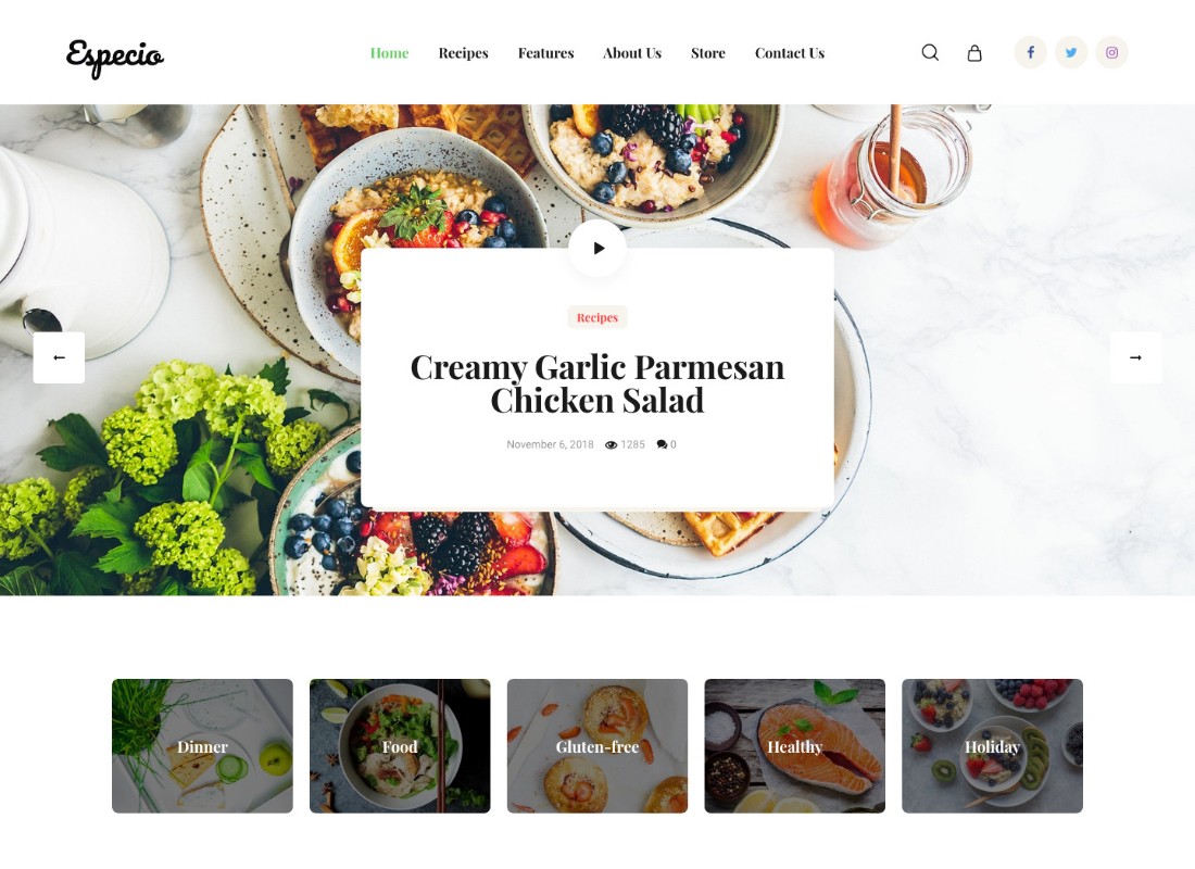 Especio | Motyw WordPress Gutenberg Food Blog