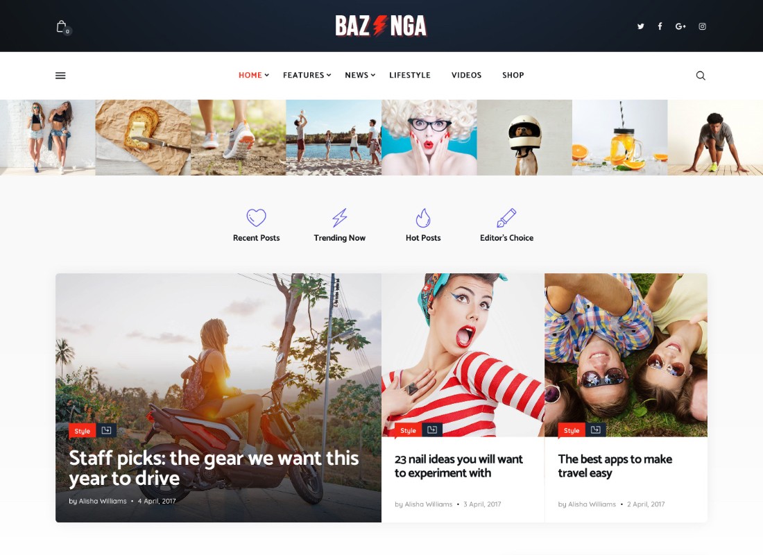 Bazinga | Motyw WordPress na temat czasopism i wirusów