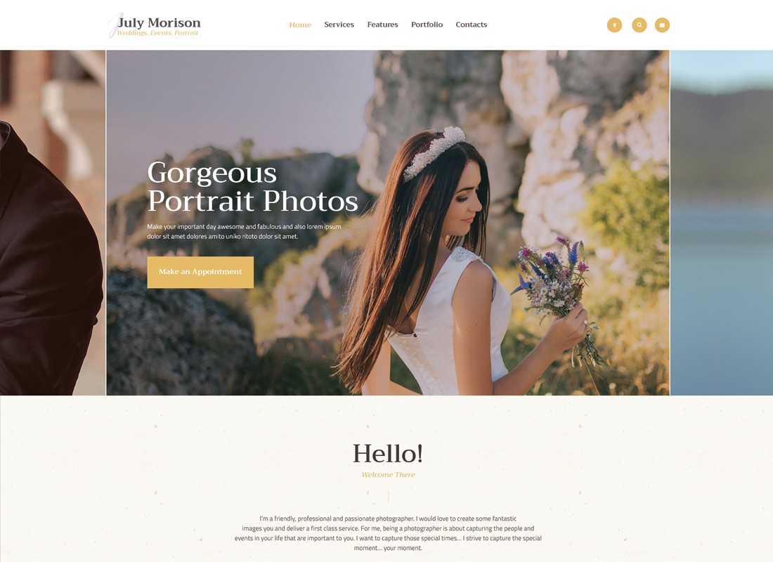 กรกฎาคม มอริสัน | ผลงานของช่างภาพเหตุการณ์ที่มีเสน่ห์ & บล็อก WordPress Theme