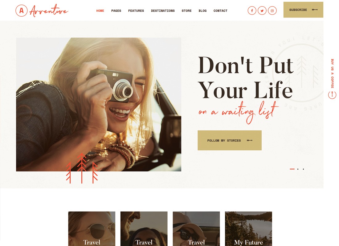 การผจญภัย | บล็อกการเดินทางและไลฟ์สไตล์ส่วนบุคคล WordPress Theme