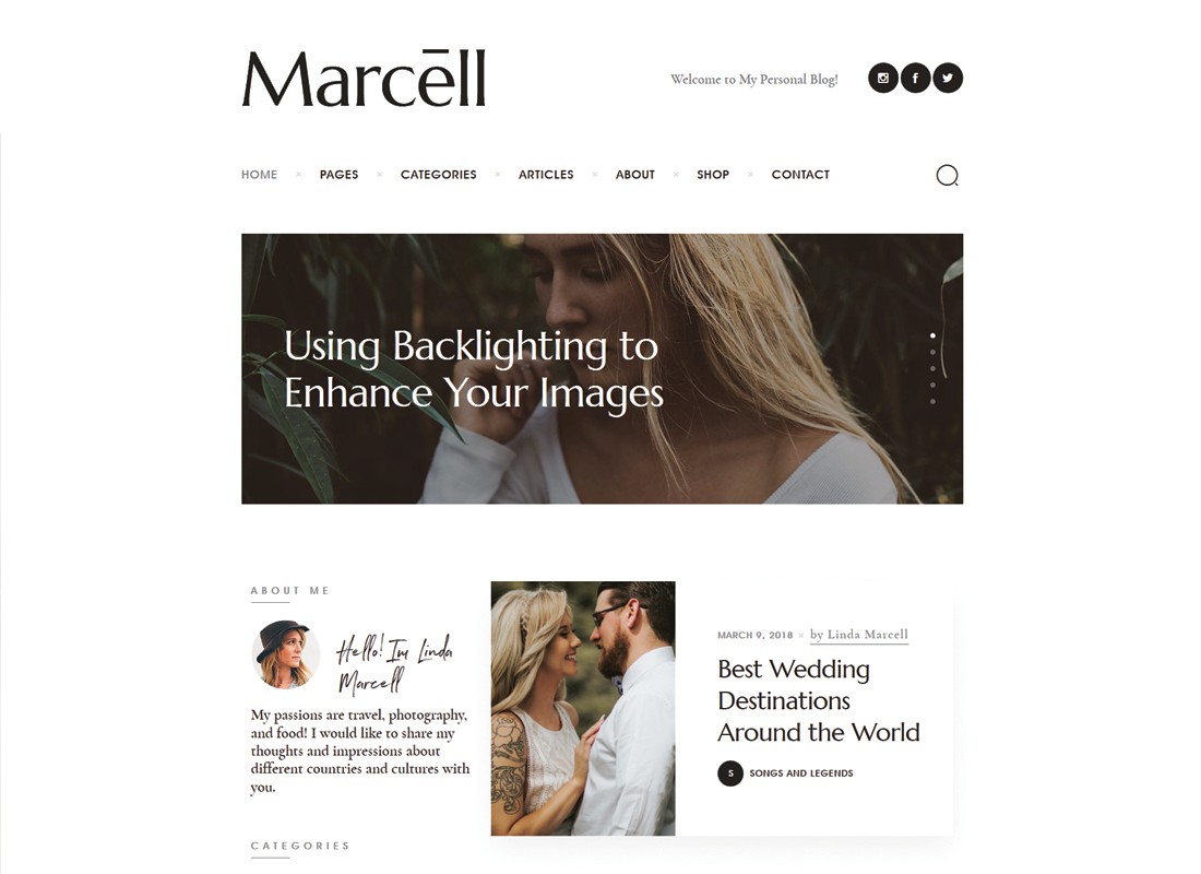 มาร์เซล | 20+ เลย์เอาต์ Multi-Concept Personal Blog & Magazine WordPress Theme