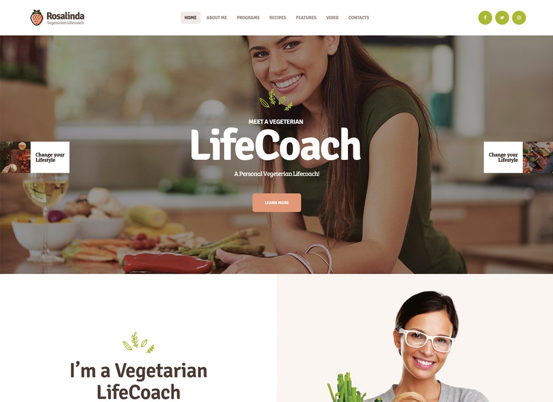 โรซาลินดา | โค้ชสุขภาพและบล็อกไลฟ์สไตล์มังสวิรัติ WordPress Theme