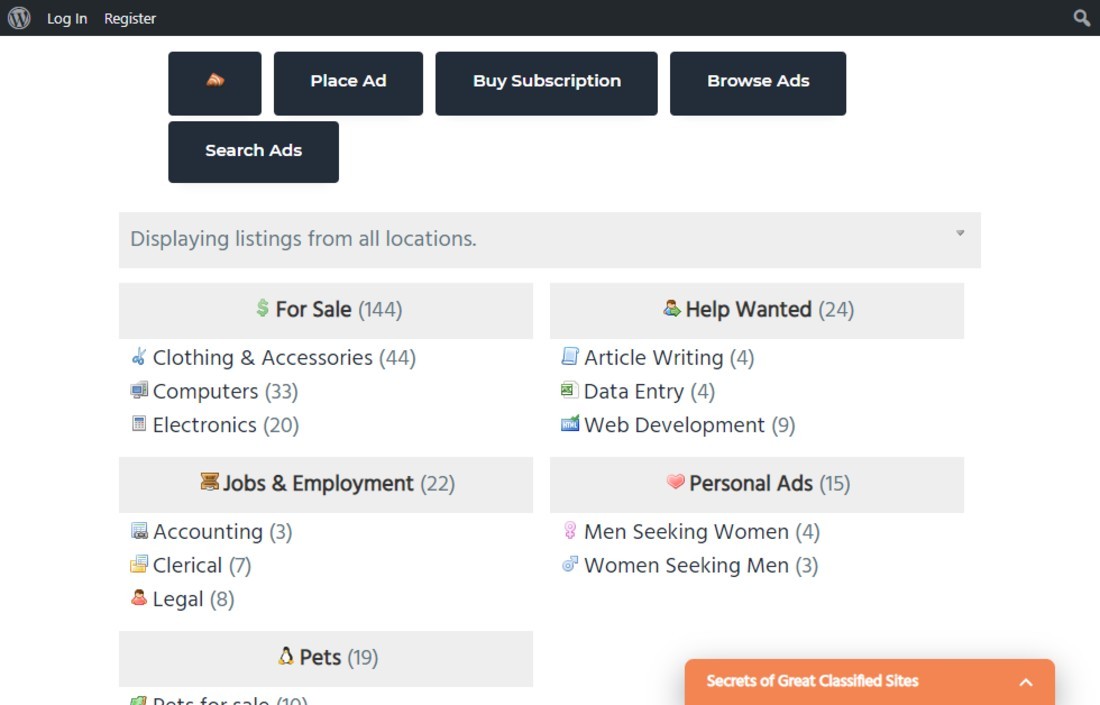 Plugins classés WordPress multi-pages
