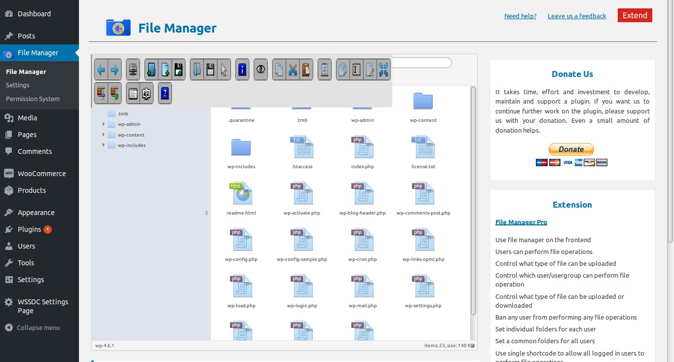 الوظائف الإضافية WordPress File Manager الإضافات