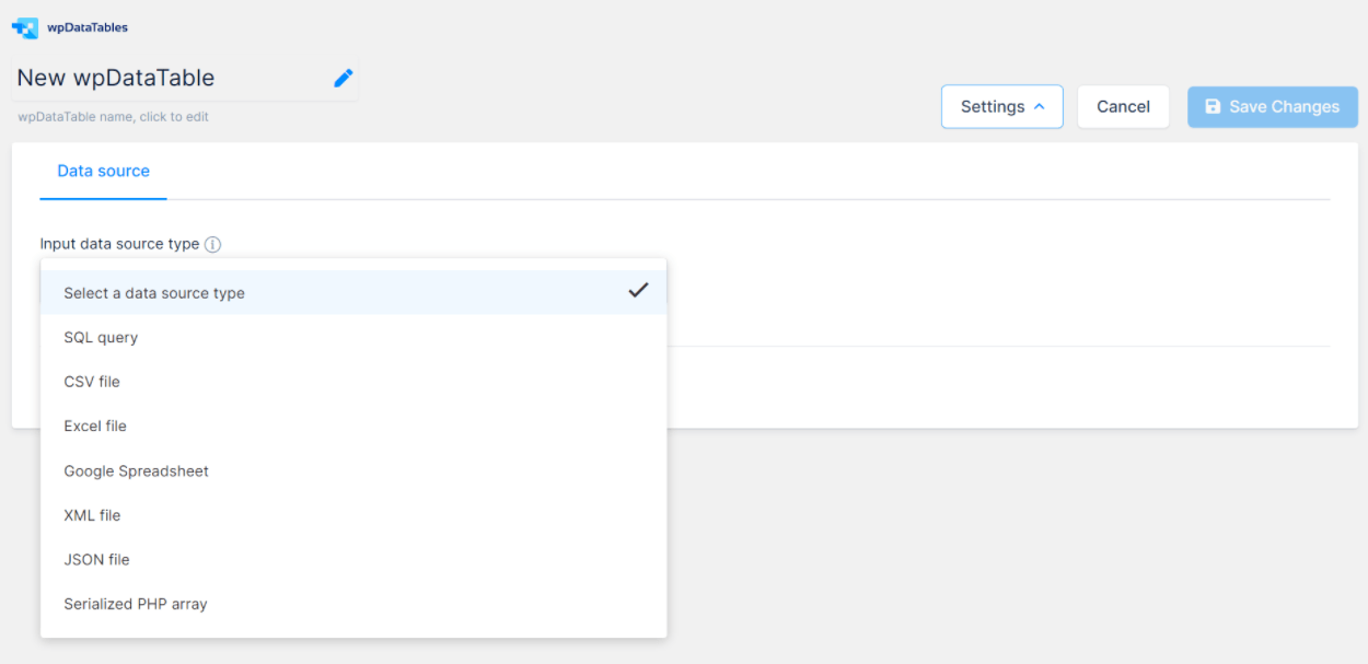wpDataTables ซิงค์แหล่งที่มาของตาราง