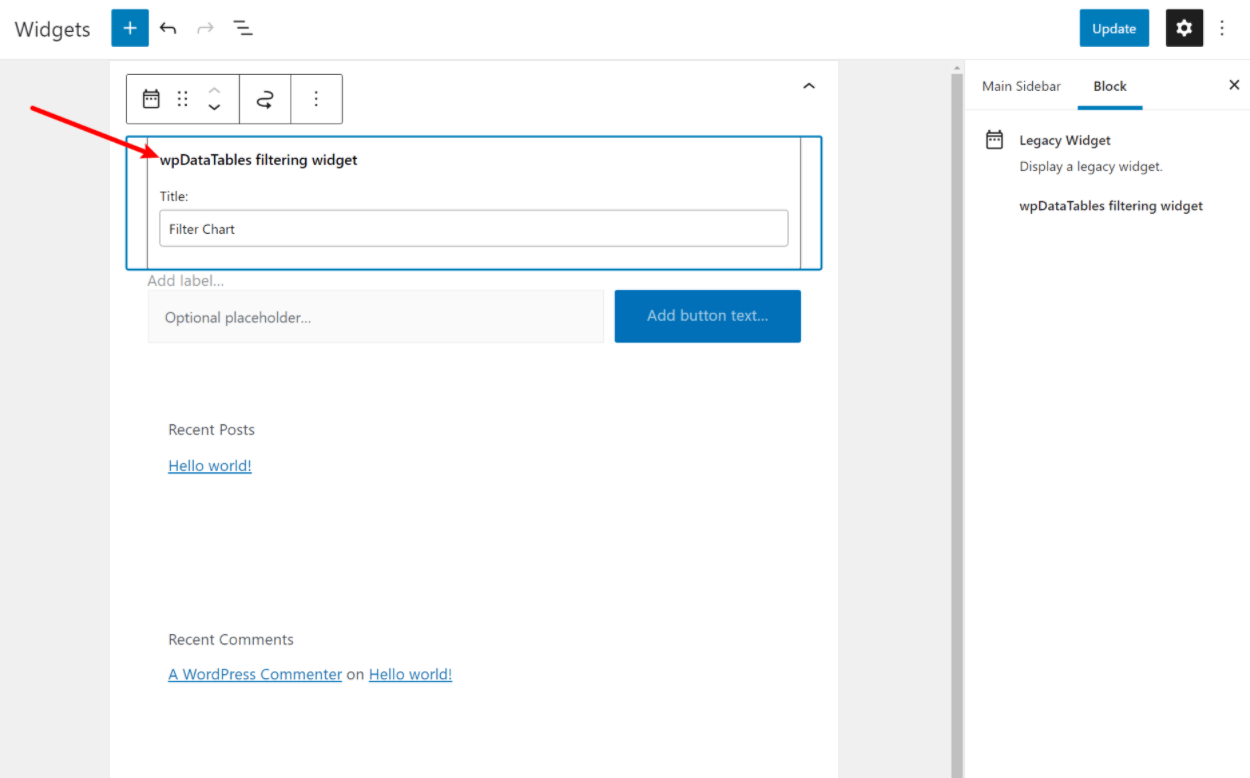 วิดเจ็ตตัวกรอง wpDataTables