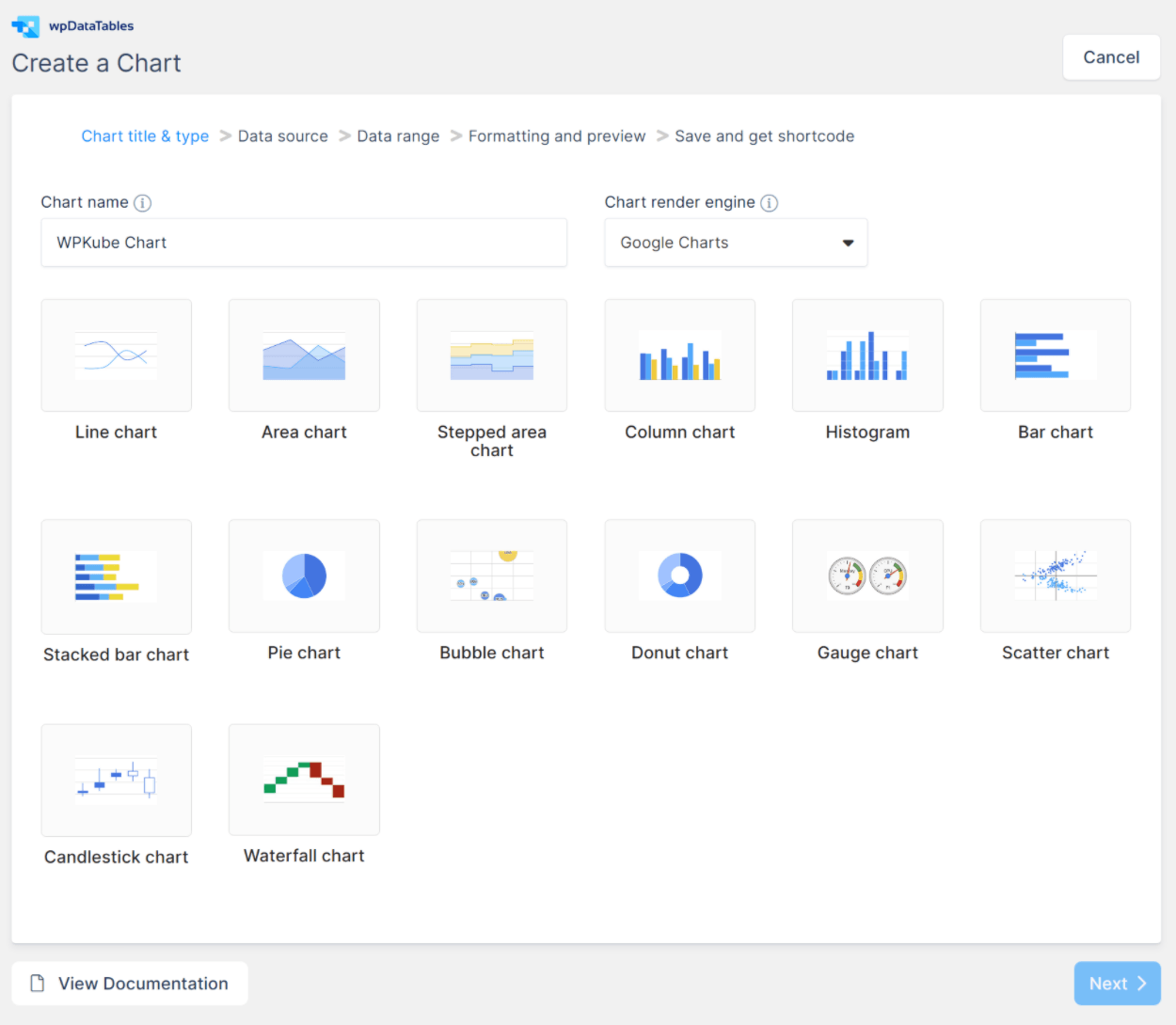 ตัวสร้างแผนภูมิ wpDataTables