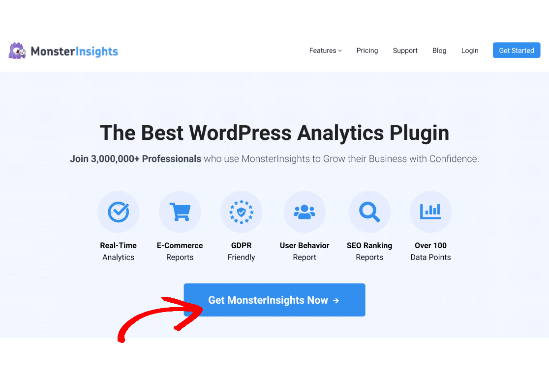 Monster Insights acima do CTA da dobra